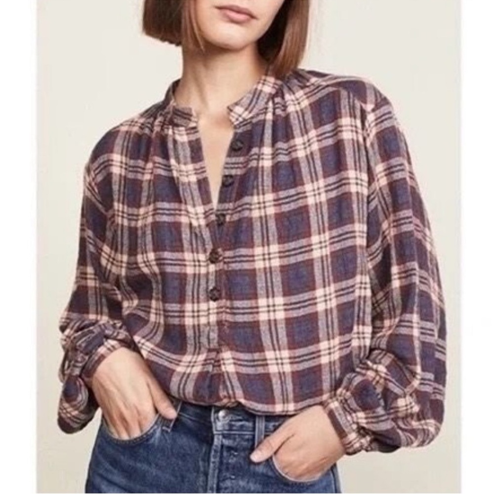 Free People Northern Bound Plaid blouse long sleeve flannel top sz large - Picture 8 of 12